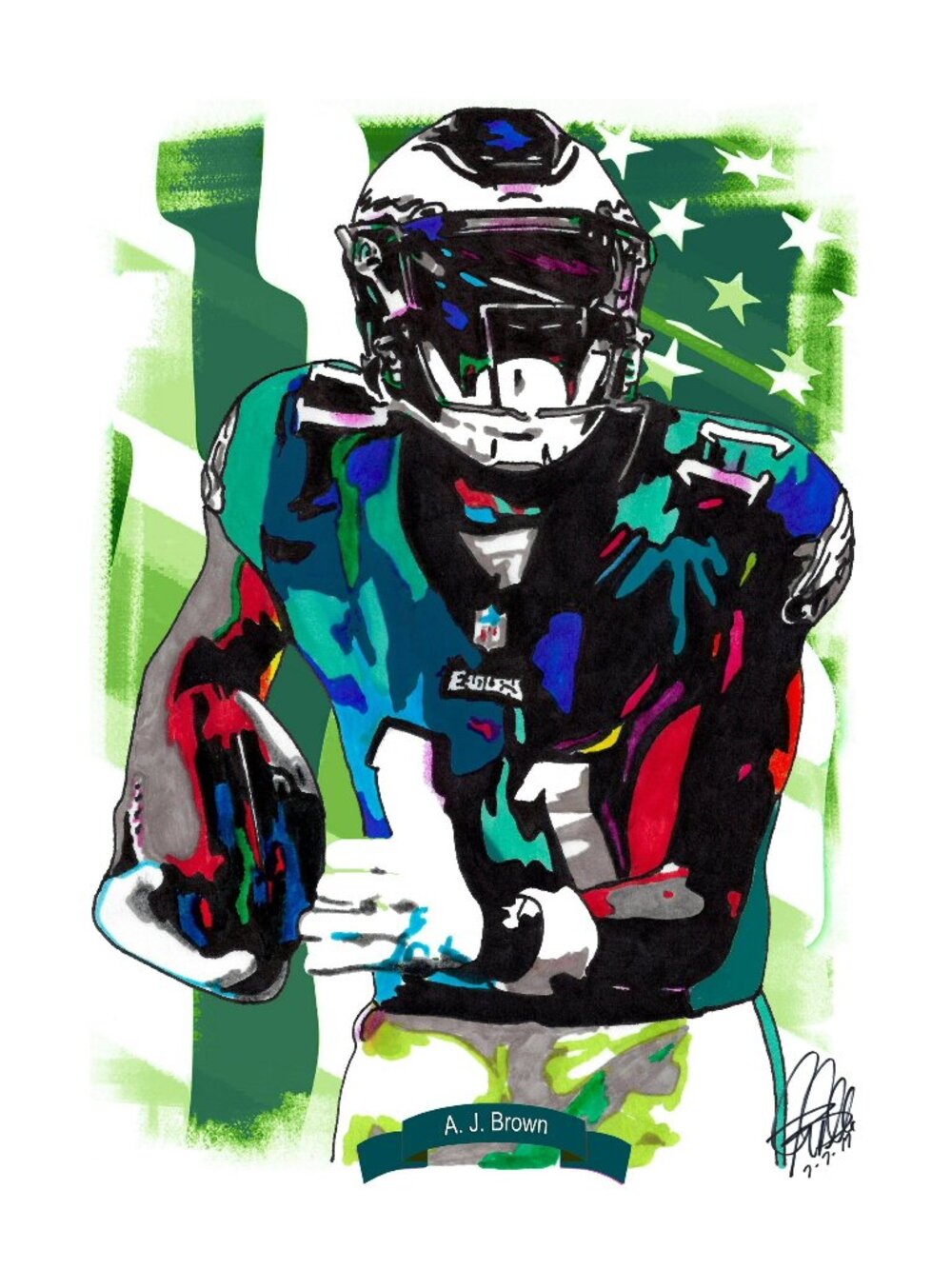 AJ Brown Philadelphia Eagles Football Sports Poster Print Wall Art 13x19